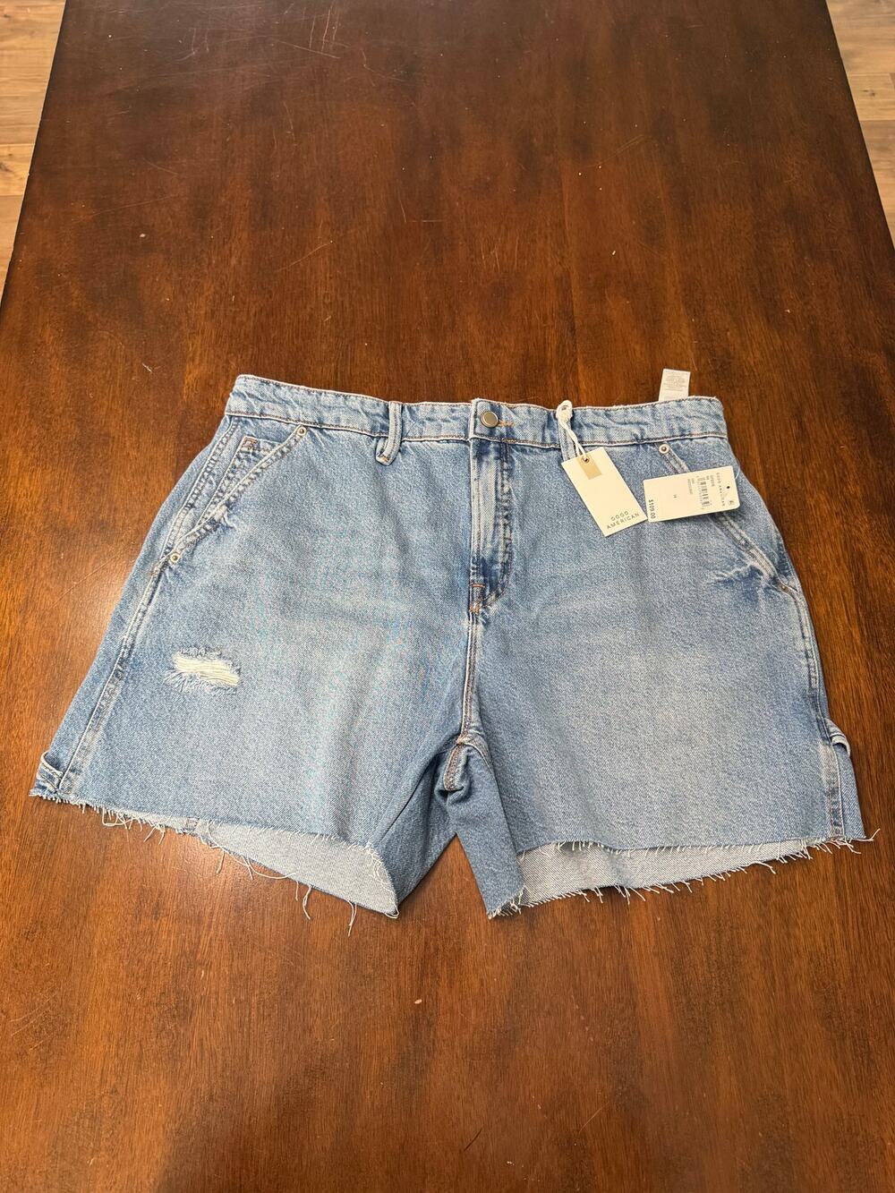 Good American Light Blue Distressed Denim Cutoff Shorts
